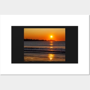 Sunrise over Long Sands Beach and the Nubble Lighthouse York Maine Posters and Art